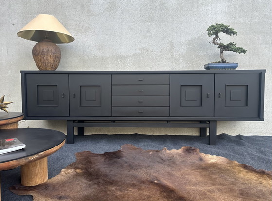 Image 1 of XL design black stained oak brutalist sideboard - De Coene
