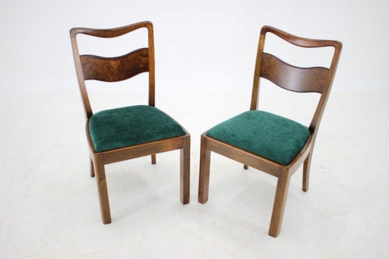 Image 1 of Set of Four Czechoslovakian Art Deco Refurbished Walnut and Velvet Dining Chairs, 1930s