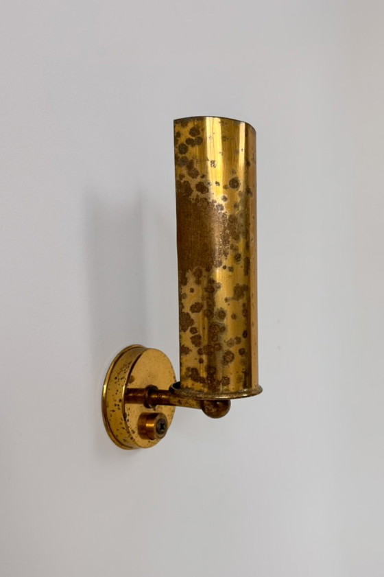 Pair of vintage patinated brass Wall lights, Italy, 1970, Metal, Gold (photo 3 of 5)