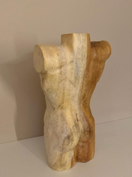 Handmade Wooden Torso Sculpture – Male Figure – 51 Cm – Decorative Objects (photo 5 of 5)