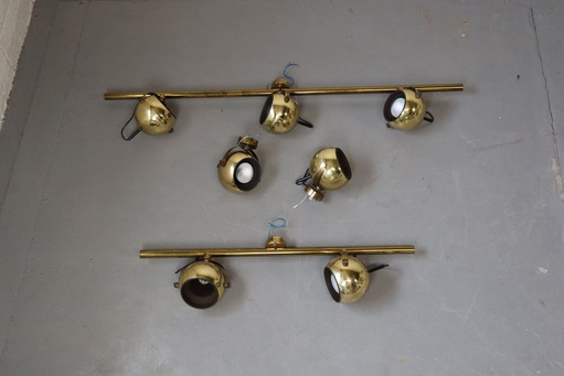 Set of vintage brass ceiling and wall lamps by Sische leuchten, Germany 1960's.