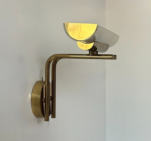 Wall lamp in brass and sandblasted glass, France, 1970