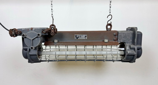 Lampada a sospensione industriale grigia di Elektrosvit, anni '70