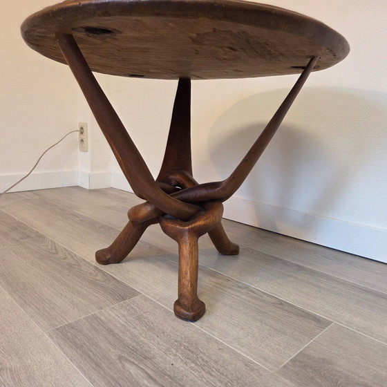 Table ronde africaine vintage, Tables d'appoint, Bois, Marron (photo 5 sur 9)
