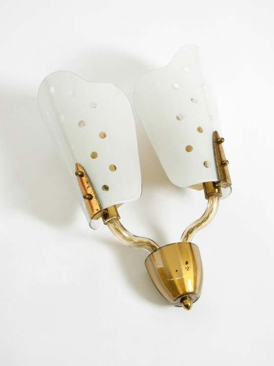 Image 1 of Very beautiful large original Mid Century Modern wall lamp made of brass and glass