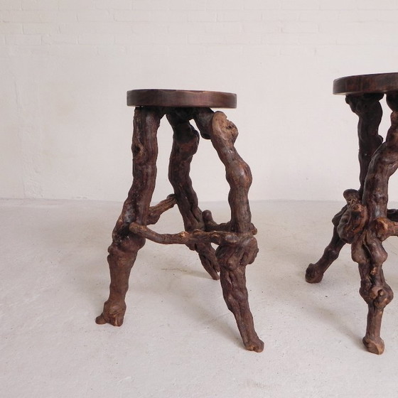 Image 1 of Ensemble de 3 tabourets de bar vintage en fibres végétales, années 1960