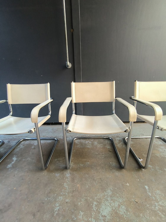 Mart Stam Bauhaus style chrome white leather Italian chairs, Dining chairs, Metal, Creme (photo 2 of 14)