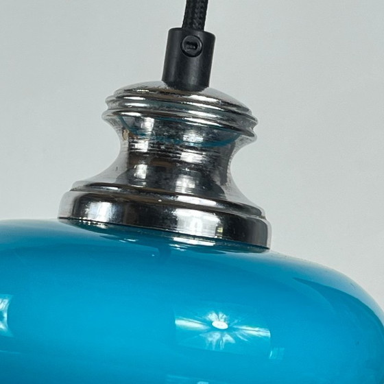 Blue Opaline Glass Globe Pendant Lamp 1970 (photo 4 of 8)