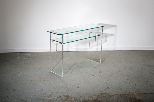 Glass and Lucite Console Table by Roche Bobois, Circa 1980