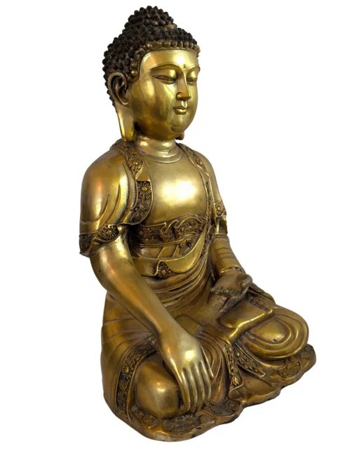 Grande Buddha in Bronzo Dorato a Fuoco – Stile Ming – Cina ca. 1930– kg) – Sculture, Bronze (photo 2 of 10)