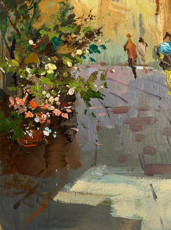 Image 1 of Original Oil Painting Summer Street Landscape Summer walk around the city