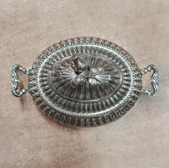 Solid .925 Sterling Silver Gadrooned Tureen – Alfredo Montejo Style – c. 1940-1960 – Table accessories (photo 9 of 14)