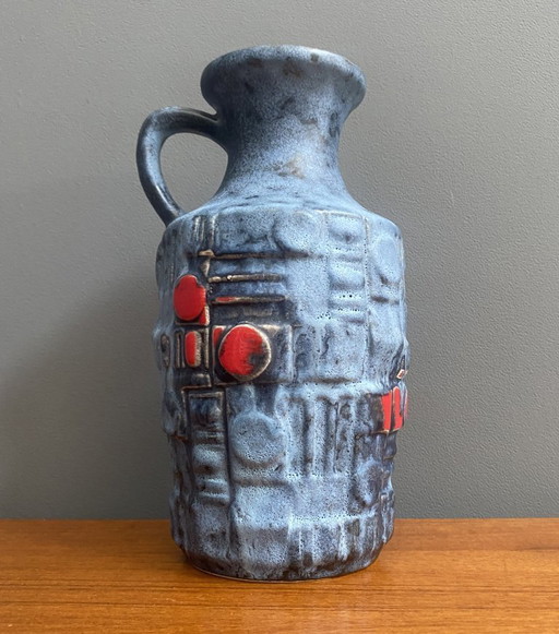 Blue and red vase by Uberlacker keramic West Germany 1970s