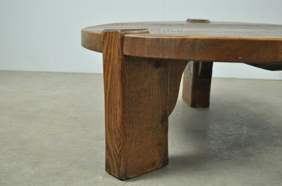 Image 1 of Massief eikenhouten ronde salontafel, brutalist 1970s