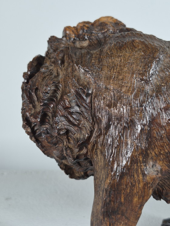 Antieke handgesneden Afrikaanse hardhouten sculptuur, dierenbeeldje: leeuw – Beeldhouwkunst, Wood (photo 8 of 15)
