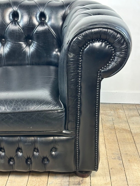 Image 1 of Divano Chesterfield vintage anni '80 in pelle nera