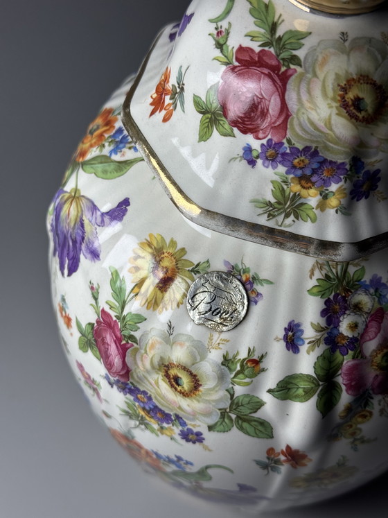 Image 1 of Pot à couvercle Boch Frères La Louvière Keralux – Motif floral « Bouquet de Saxe » – Art déco belge, années 1930/1940