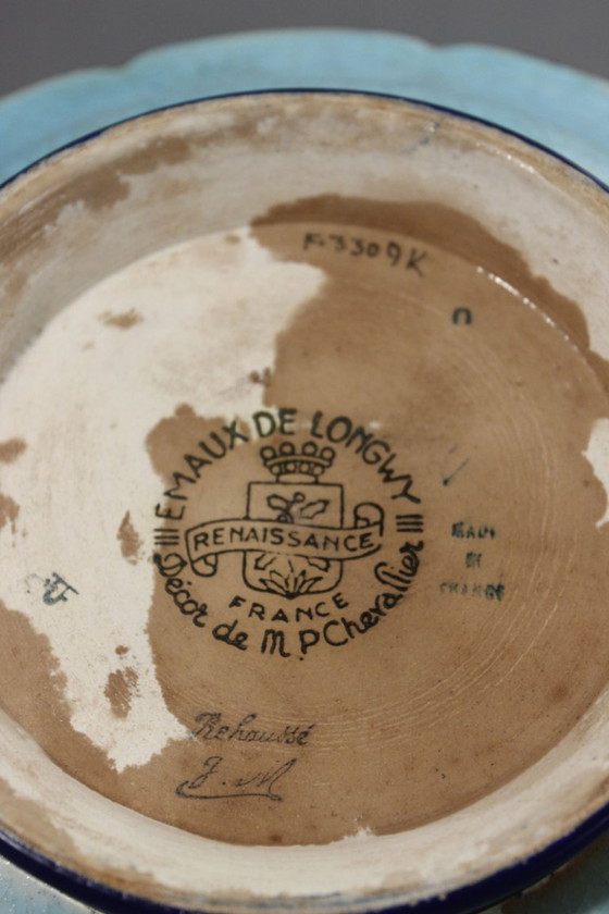 Image 1 of Coupe sur pied émaux de Longwy Renaissance décor Maurice Paul Chevallier