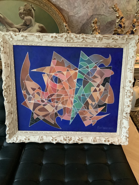 Image 1 of Dipinto astratto con cornice in legno antico