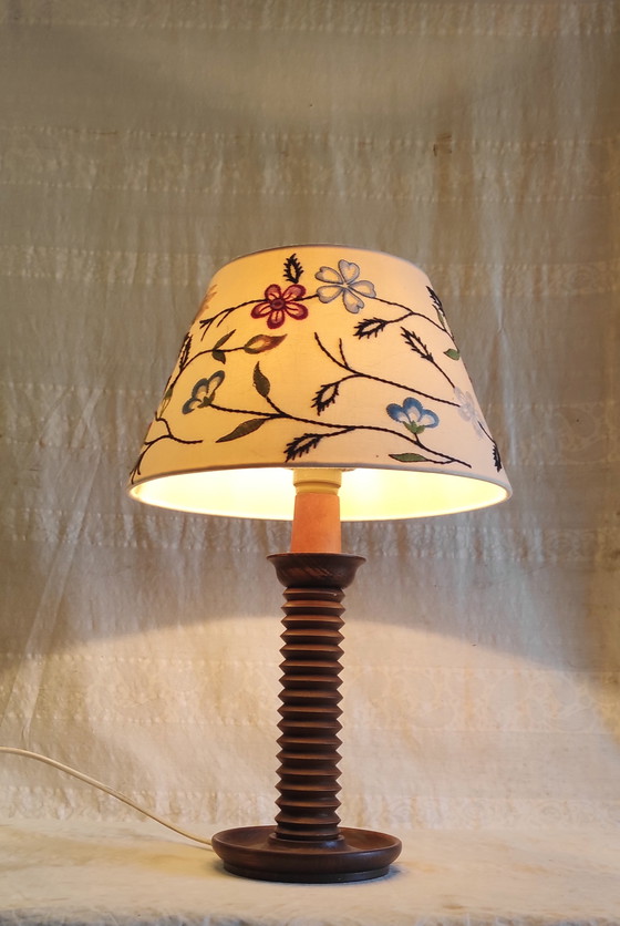 Image 1 of Turned solid wood table lamp - 1960s/70s