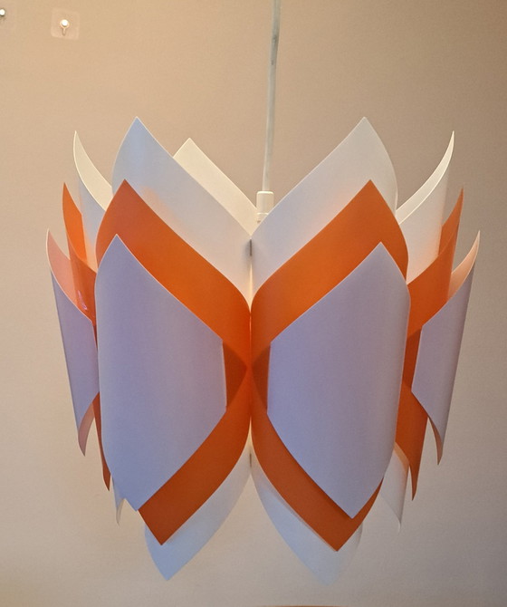 Image 1 of Lampada a sospensione vintage – Design anni '70 – Plastica – Arancione/Bianco – Ottime condizioni