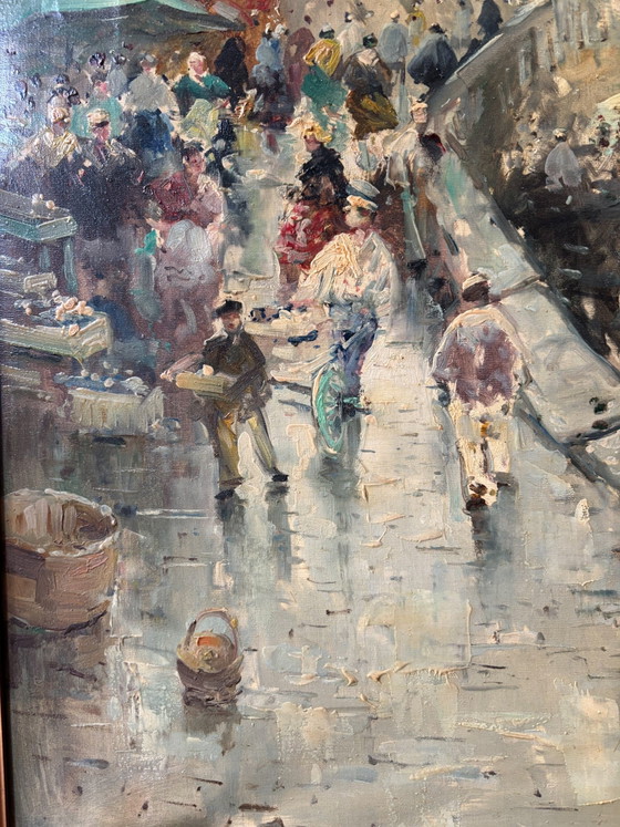 Oil Painting on Canvas of a Venetian Canal View by Guido Mantovani, Early Twentieth Century (photo 6 of 8)