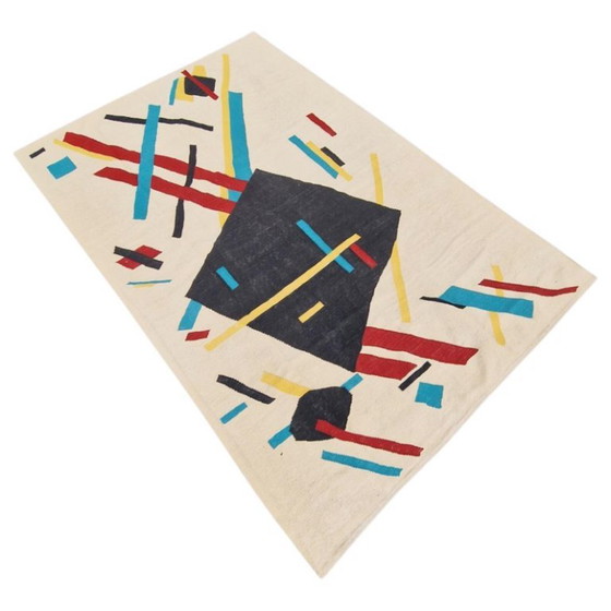Tapiz tejido a mano de composición cubista de Nina Kogan, 1942 | Pieza única | 167 × 256 cm (66 × 101 (photo 6 of 9)