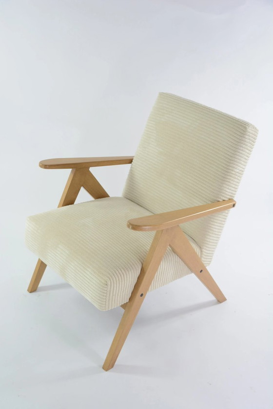 Image 1 of KOMPAS fauteuils in crèmekleurig corduroy