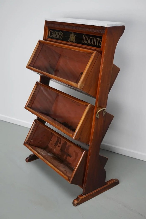 Image 1 of Victoriaanse Carr's Biscuits vitrinekast / winkelkast in hardhout, 19e eeuw