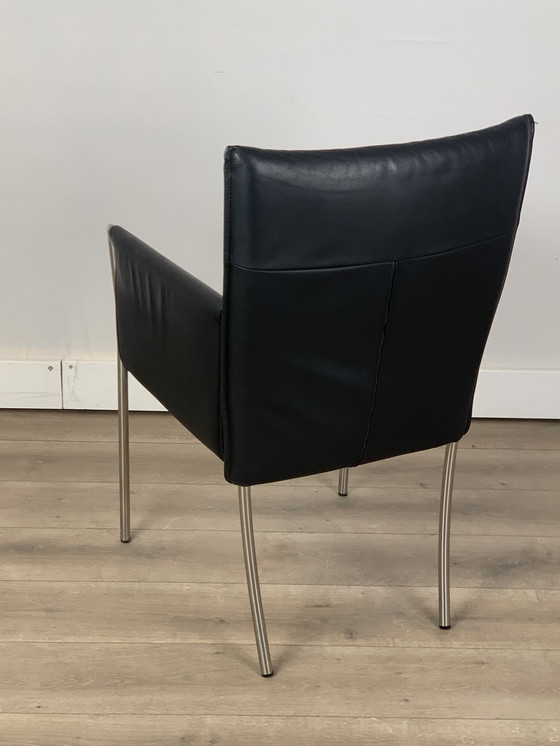 Image 1 of 4 x leather dining chairs with stainless steel legs