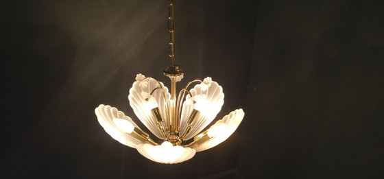 Vintage italian glass and brass chandelier, 1970s (photo 8 of 15)