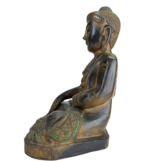 Antieke houten Mandalay Boeddha met glas inleg, Myanmar, ca. 1880 – Beeldhouwkunst, Wood (photo 7 of 10)