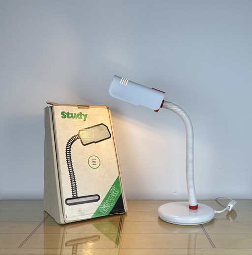 Vintage Lamp, 1970s, Targetti Sankey, Italy 70s, White adjustable goose neck lamp, Space age, Mid Century, Pop Art, Original box
