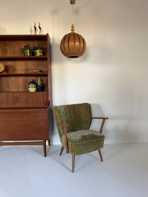 Image 1 of Lampada a sospensione vintage in legno a doghe anni '60