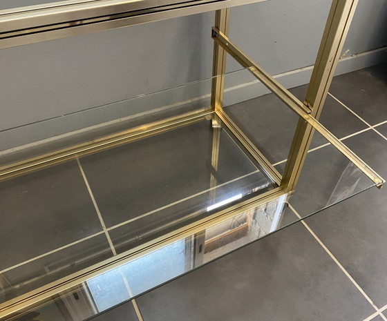 Image 1 of Meuble rangement télé hifi vidéo métal doré verre Pierre Vandel Paris 1970 vintage