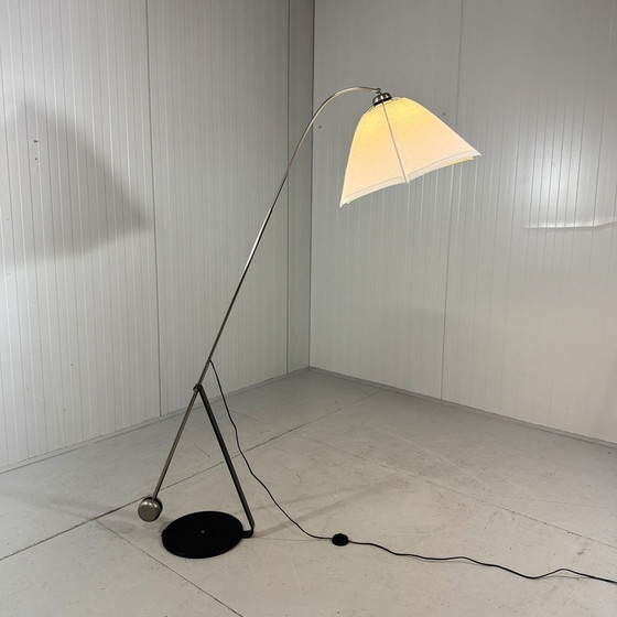 Image 1 of Fishing Rod Floor Lamp with Umbrella Lampshade 1970-80's