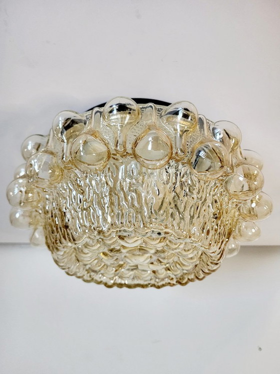 Image 1 of Lampada da parete o da soffitto in vetro vintage, con rilievo a bolle, stile spaziale, anni '70