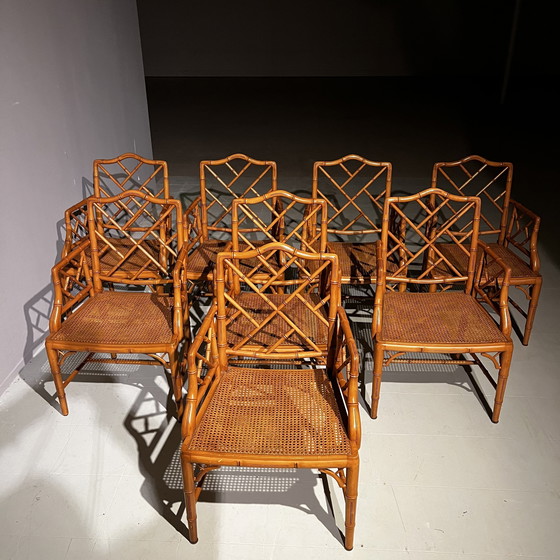 Image 1 of Set Of 8 Faux Bamboo Chippendale Chairs