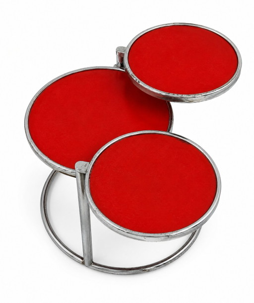 Dreistöckiger Couchtisch aus Glas mit verchromtem Stahlgestell aus den 1970er Jahren. – salontafels, Chrome (photo 2 of 7)