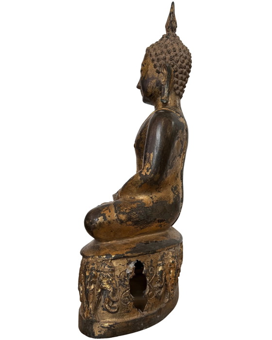 Buddha Lanna del XVIII secolo degno di un museo – Bronzo dorato a fuoco – Base di elefante – 43 cm – Sculture (photo 7 of 9)