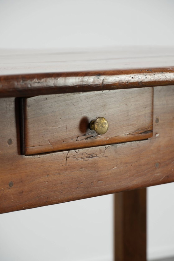 Characterful Antique French Dining Table from the 18th Century with a Fruitwood Top and an Oak Base (photo 13 of 13)