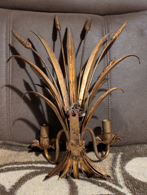 Image 1 of Pair of exclusive Florentine wall lights “Wheat Sheaf” – Mid-Century Design (Attribution: Hans Kögl / Banci Firenze)