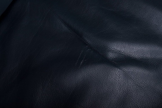 Image 1 of Danish Teak and Navy Blue Leather 2-Seater Sofa from Komfort, 1970s