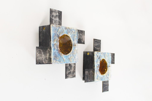 2x Applique murale en verre brutaliste des années 1960 par Tom Ahlström et Hans Ehrlich