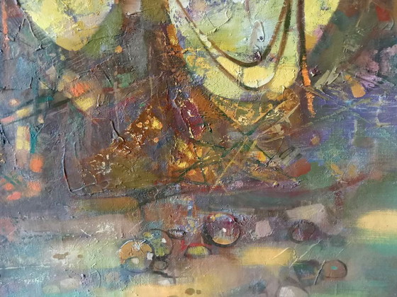 Original Ölgemälde Abstrakter Expressionismus Meeresküste Stadt Fischernetze – Gemälde & Zeichnungen, Canvas (photo 4 of 9)