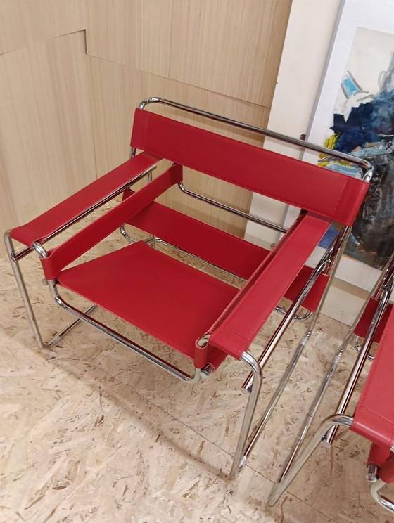 Image 1 of KNOLL Studio Set van 2 WASSILY B3 fauteuils (NIEUW) in rood leer