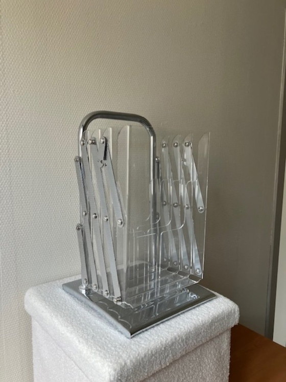 Design tijdschriftenhouder / display – acryl & chroom – Decoratieve objecten, Metal, Plexiglass (photo 3 of 6)