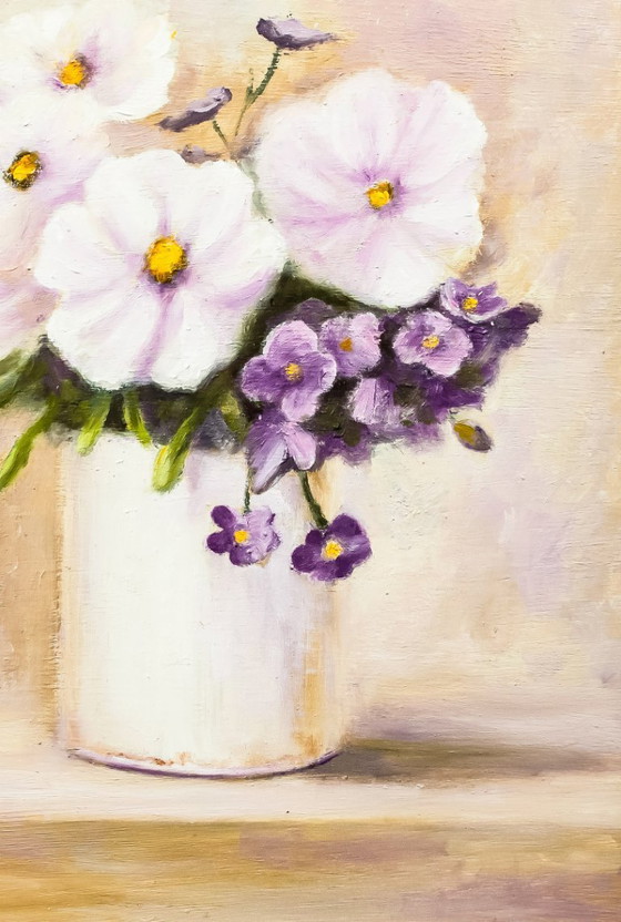 Image 1 of Cuadro original con flores pintadas a mano sobre tabla al óleo firmado por el autor. Obra única.