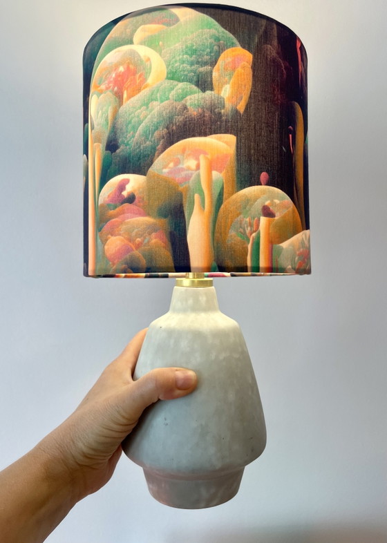 Stylish Mid Century Table Lamp from original 70s Vase, West German Pottery, Brass, Ceramic, Multi Color (photo 4 of 14)