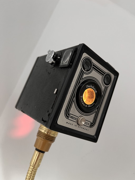 Unique vintage box camera lamp on a ‘golden’ lamp base